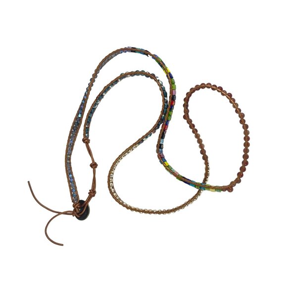 Handcrafted Multi-Strand Beaded Leather Wrap Necklace or Bracelet With Adjustabl - Picture 5 of 12